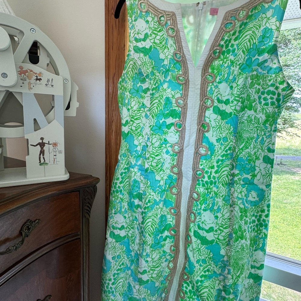 US Size 6: Lilly Pulitzer Green Animals Floral Shift Dress